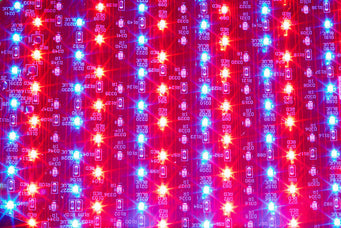 An LED light therapy panel with red light, near infrared light, and blue light active
